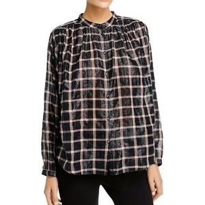 Rebecca Taylor Blue Pink Metallic Plaid Button Up Shirt